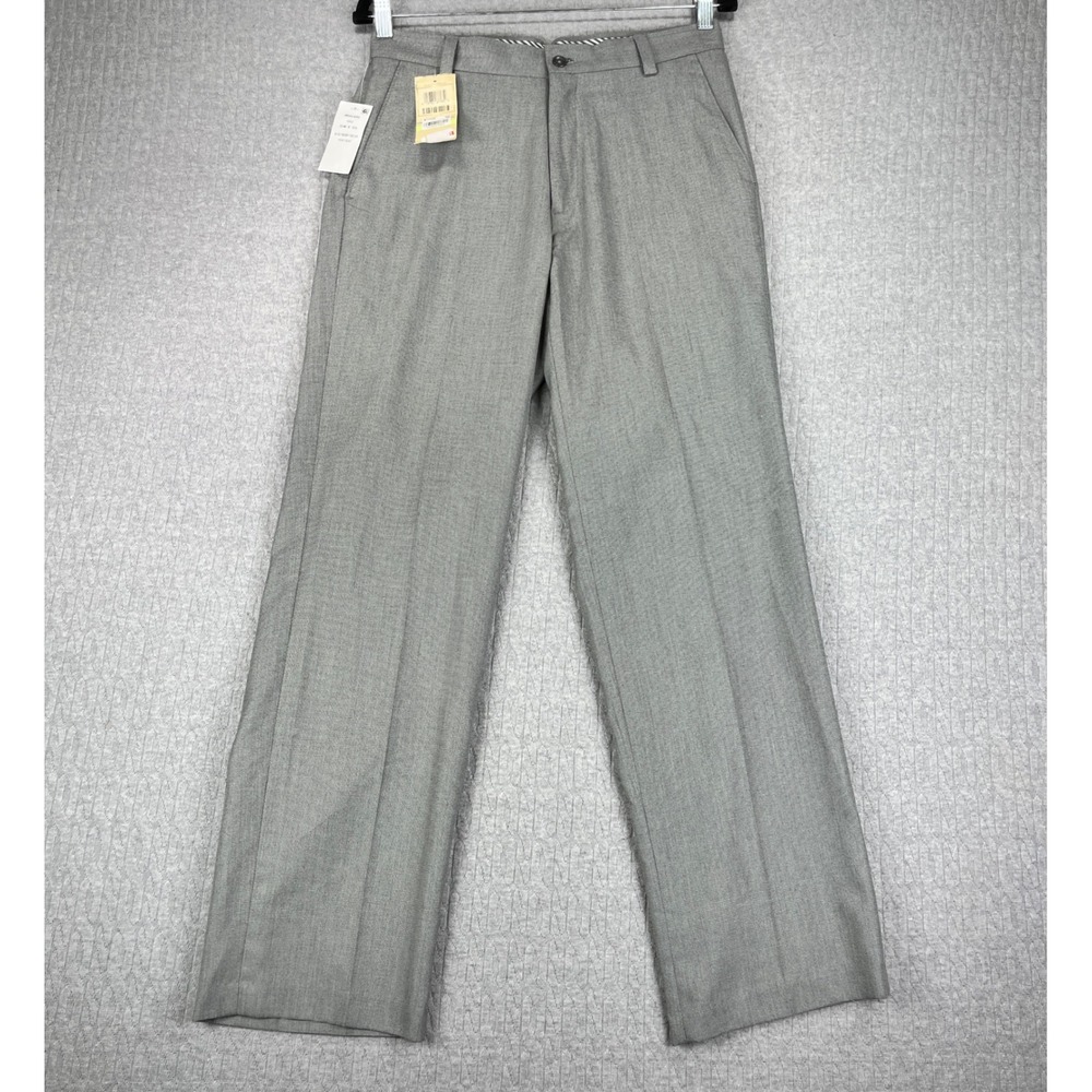 New Haggar Dress Pants Mens 30x30 Gray Straight Fit Flat‎ Front Slacks NEW